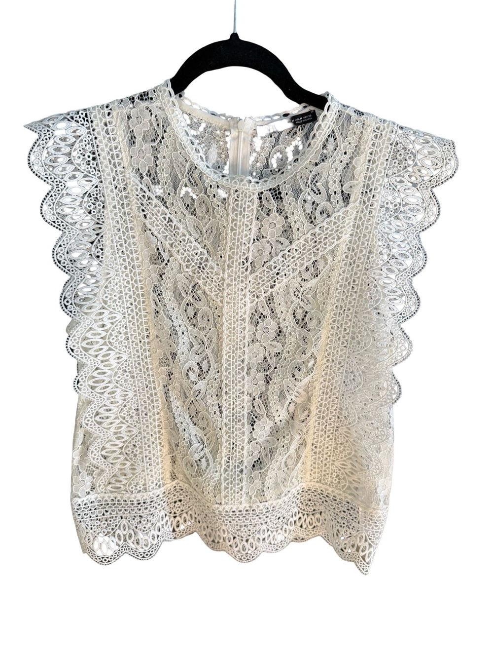 NWT Zara Ivory Lace Crochet Flutter Sleeve Boho Blouse Top M